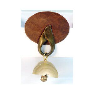 Vtg 90s Pin Brooch-Hand Hammered Copper Metals+Horn Modernist Boho Freeform